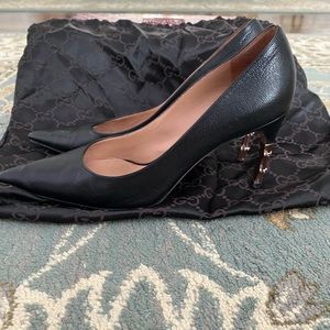 Authentic black Gucci with rose gold bamboo heels